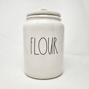 Rae Dunn FLOUR Canister White with large black letters and lid